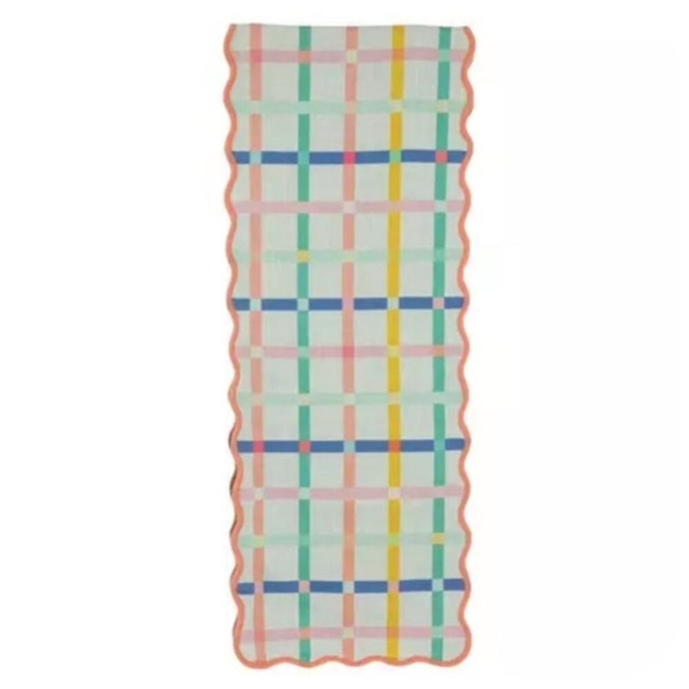 Spring Shop Multicolored 14X72 Scallop Edge Easter Plaid Table Runner